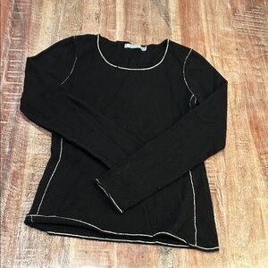 InCashmere Black Cashmere Crew Neck Sweater with White Trim